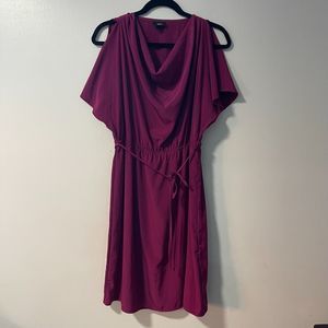 Mossimo Medium Purple Split Sleeve Cowl Neck Satin Dress Elastic Waist